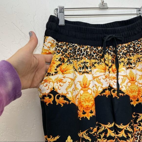 MINKPINK Imperial Jungle Jogger Pants Lion Head Black Orange Leopard Print - Picture 4 of 13